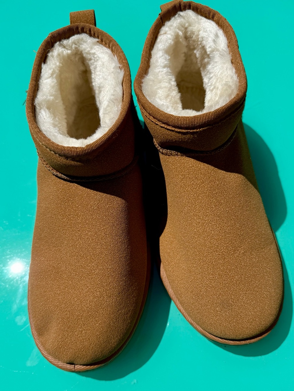 Cozy Faux-Suede Fur-Lined Booties in Chestnut Brown